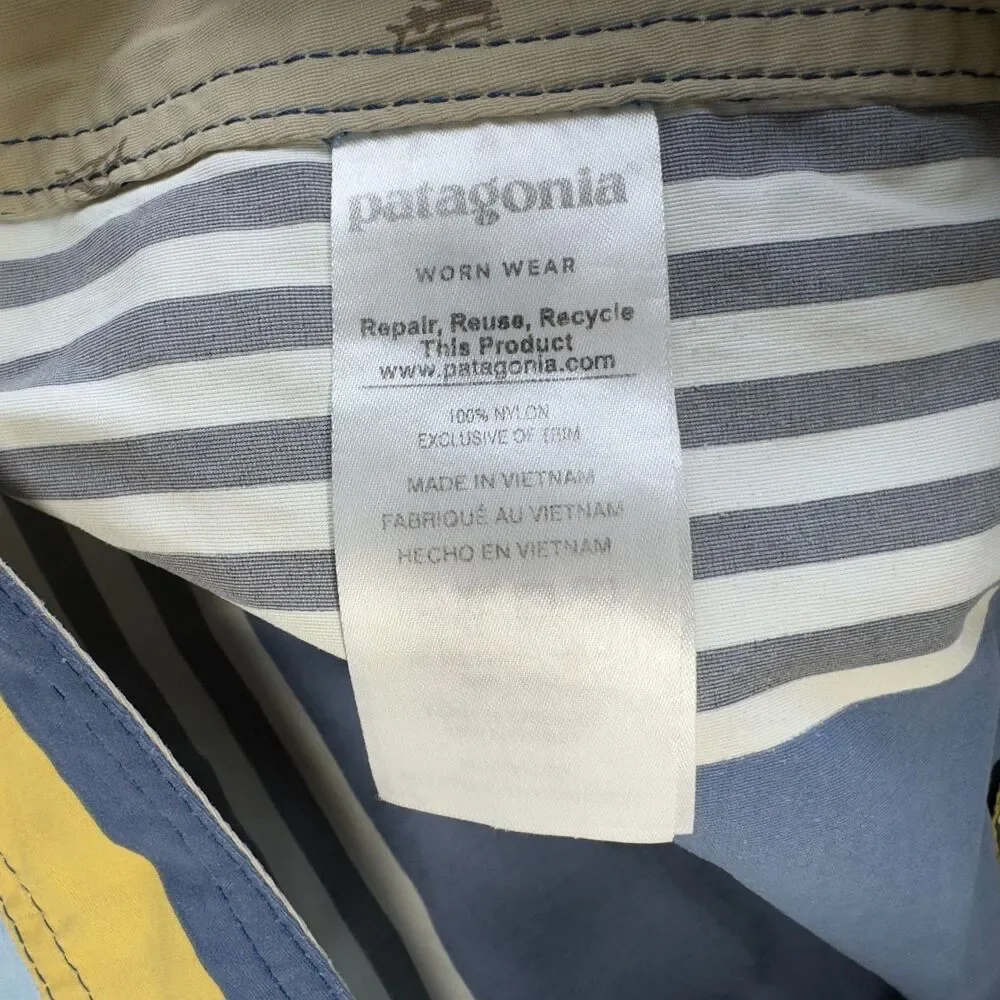 Patagonia Swim Trunks Mens 34 Yellow Blue Wavefarer Board Shorts Striped Outdoor